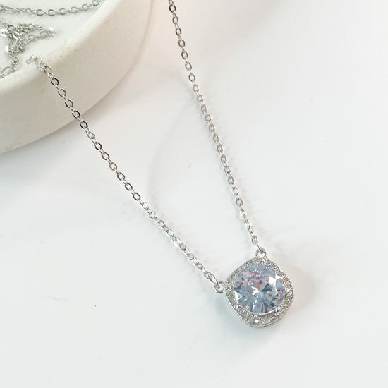 Square CZ Necklace-Solid Sterling Silver