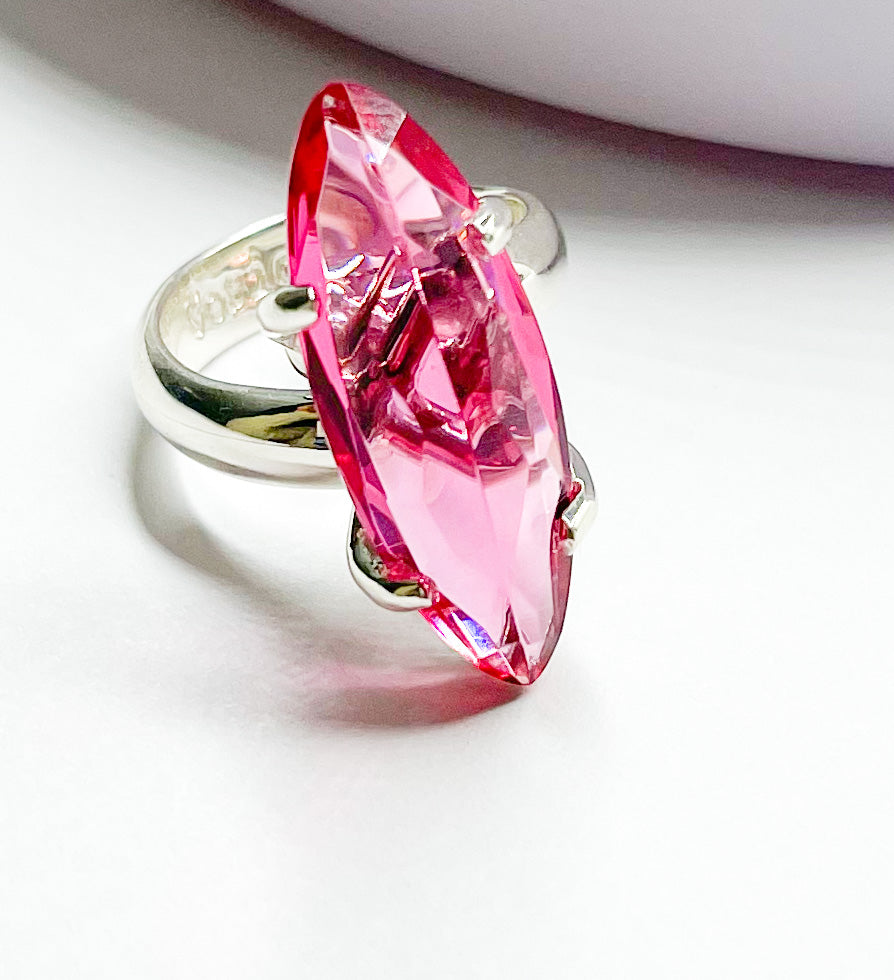 Pink CZ Marquise Prong Set Ring-Solid Sterling Silver