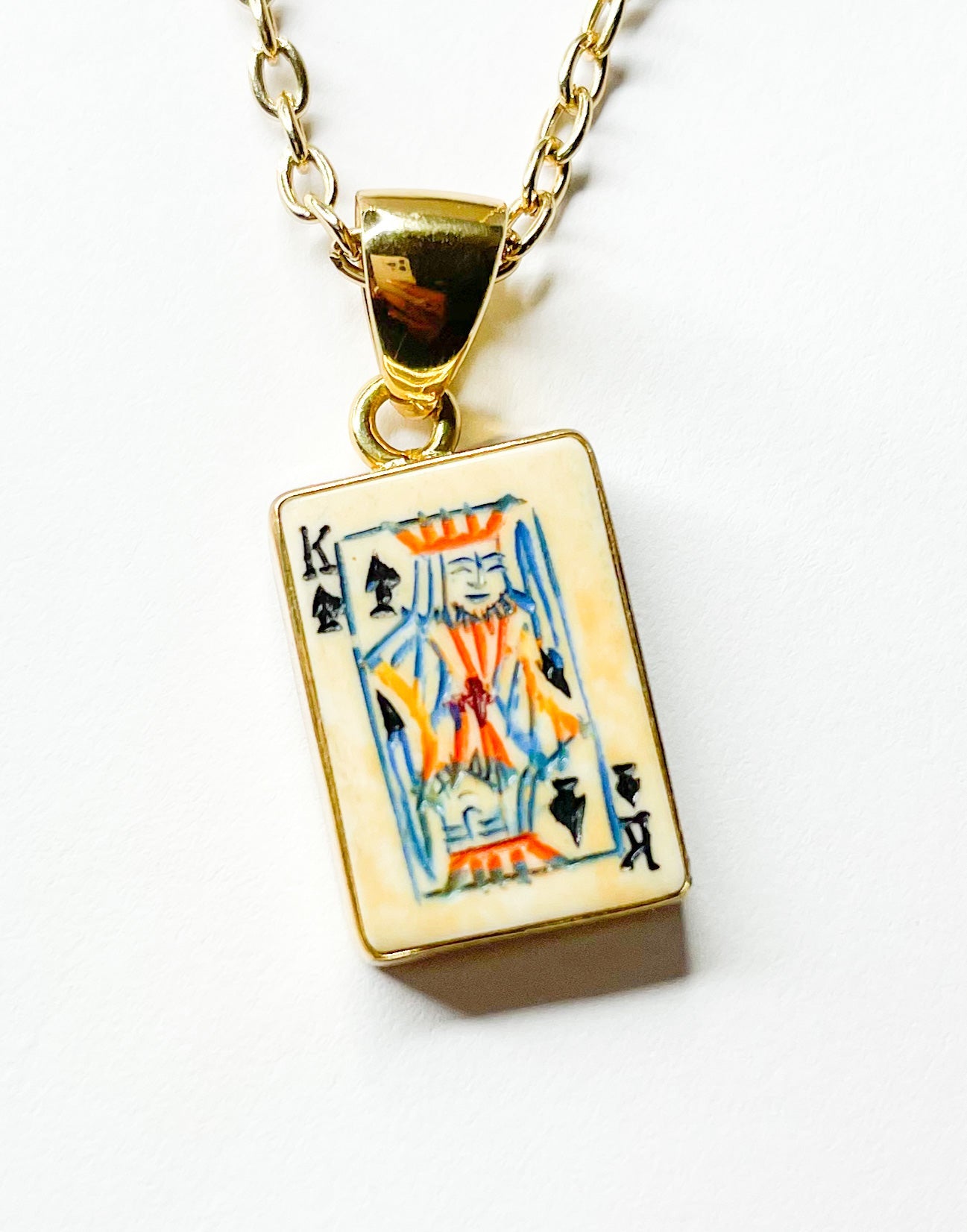 Dainty King Of Spades Vintage Bone Card Pendant-Alchemia