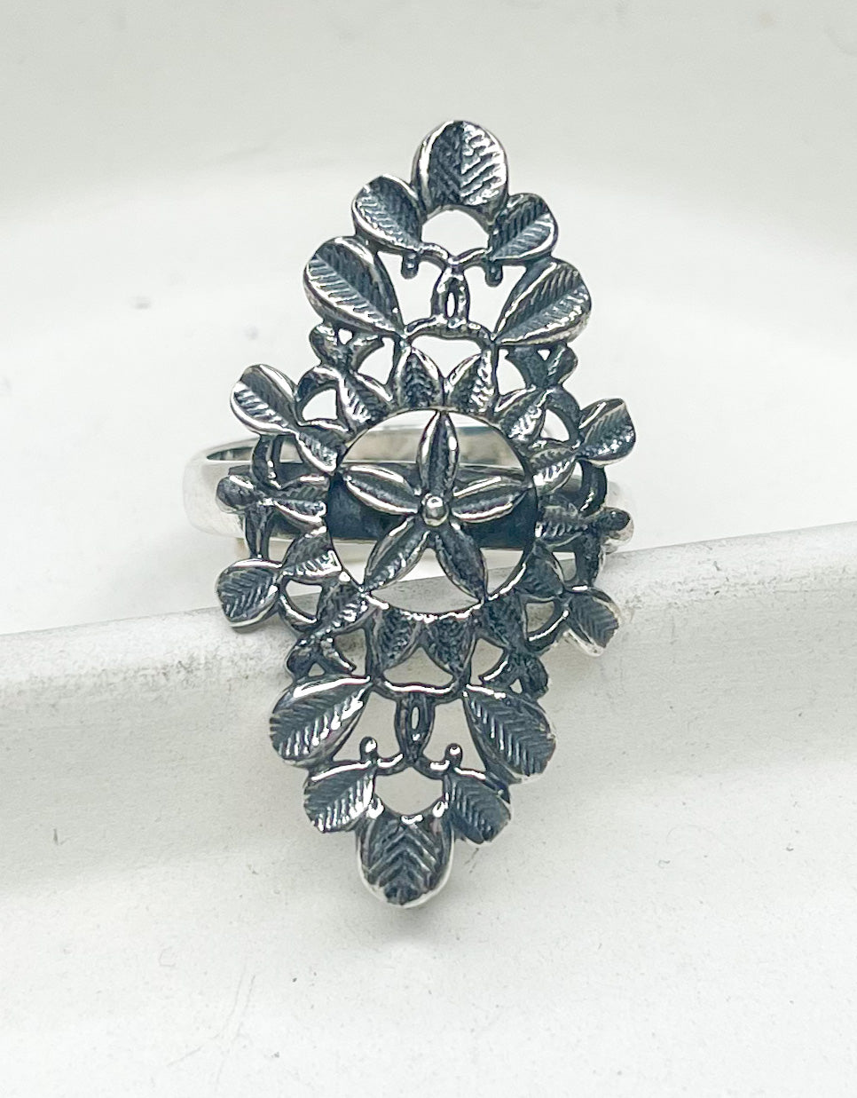 Floral Adj Ring - Solid Sterling Silver
