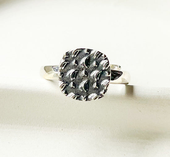 Dainty Square Aztec Adjustable Ring - Solid Sterling Silver