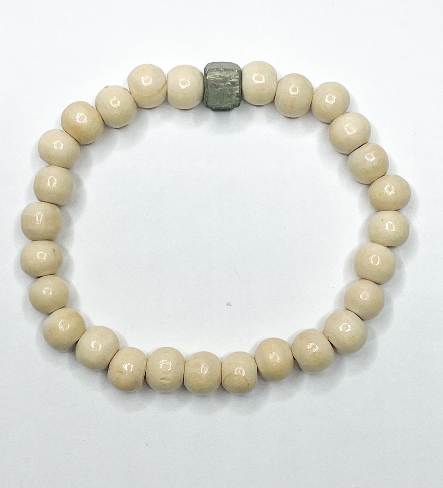 Load image into Gallery viewer, Light Wood &amp;amp; Pyrite - Stretch Bracelet
