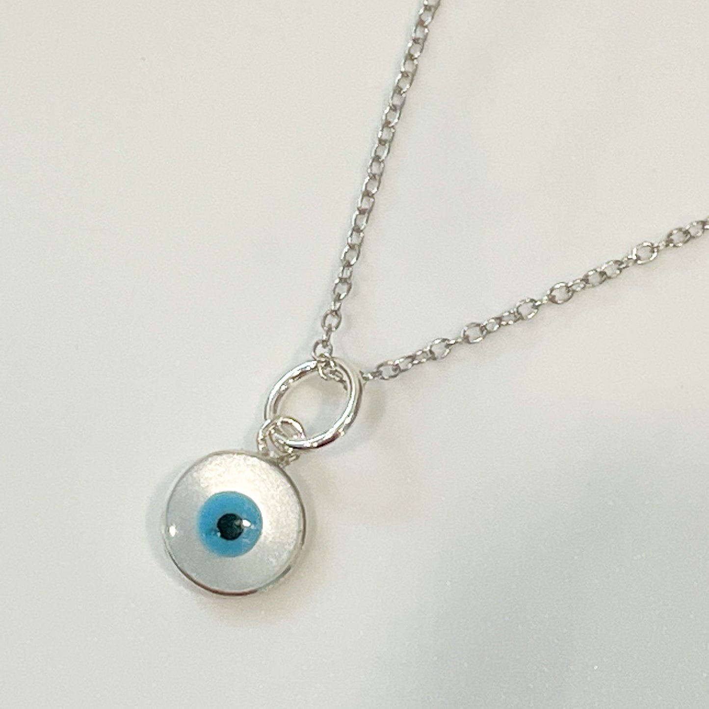 Mother of Pearl Evil Eye Necklace- Solid Sterling Silver