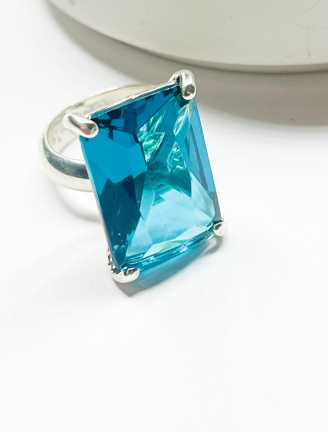 Large Teal Blue Glass - Solid Sterling Silver