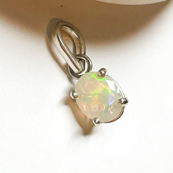 Ethiopian Opal Prong Pendant - Solid Sterling Silver