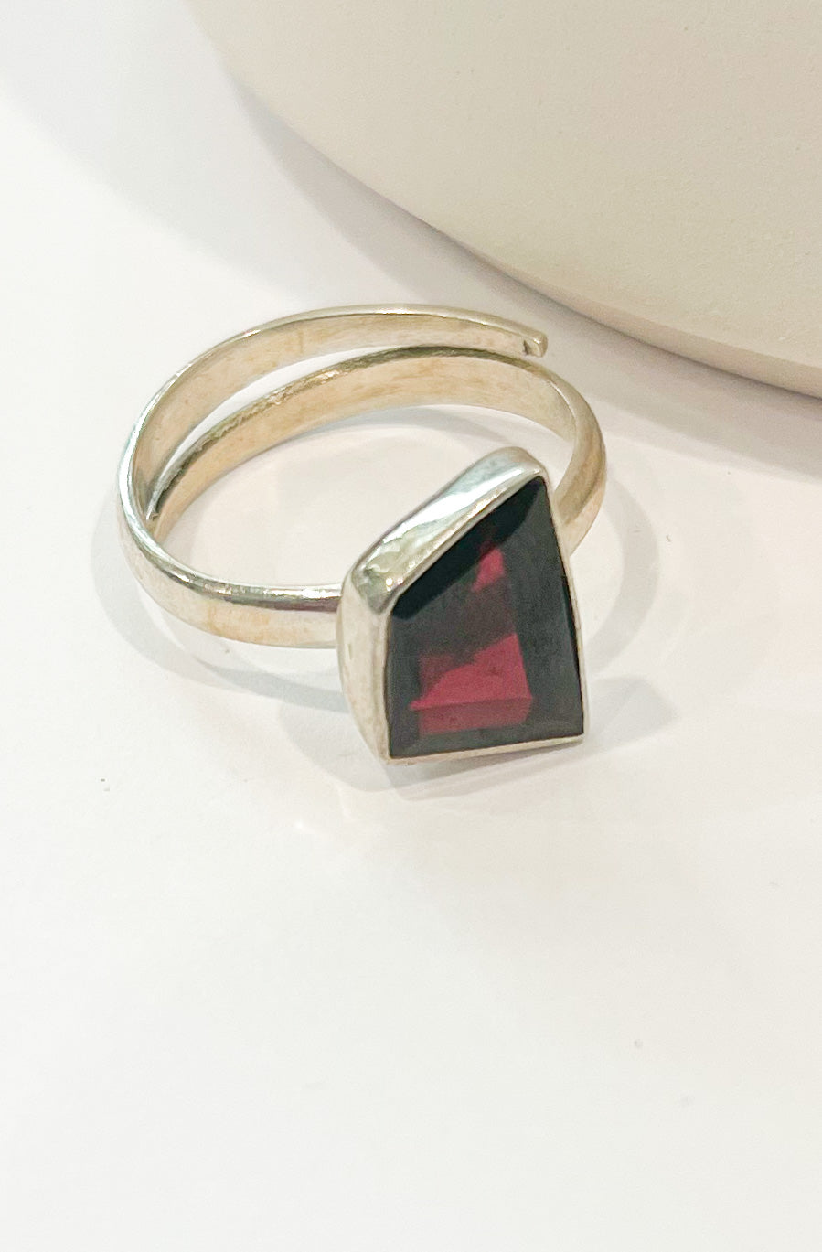 Load image into Gallery viewer, Freeform Garnet Dainty Adjustable Ring--Solid Sterling Silver
