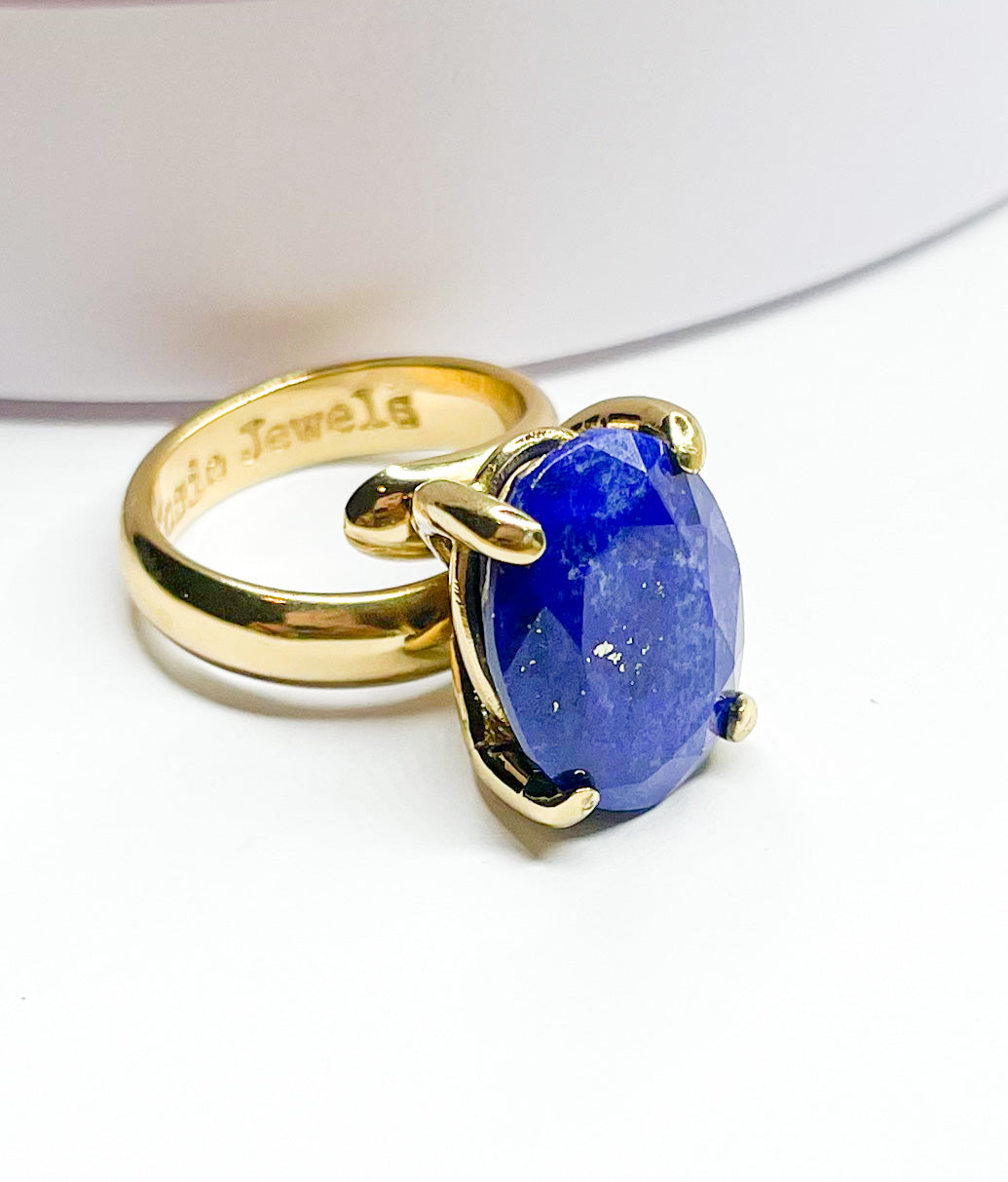 Lapis Lazuli Oval Prong Set Adjustable Ring - Alchemia