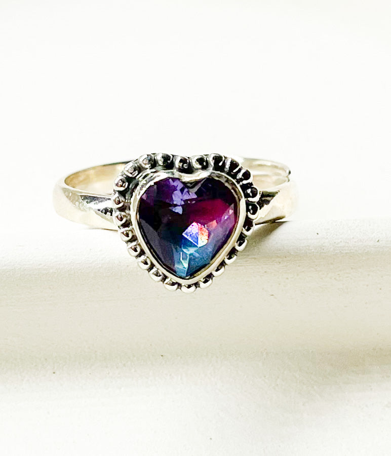 Dainty Glass Bio Heart Ring - Solid Sterling Silver