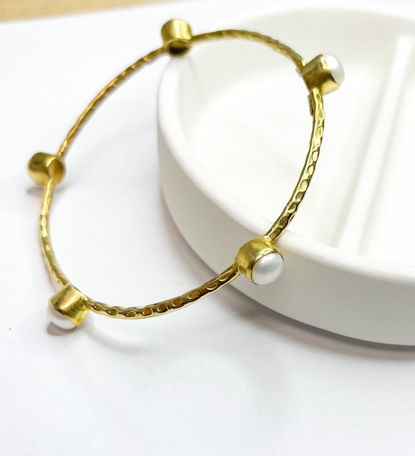 Vermeil Hammer Pearl Bangle-Solid Sterling silver