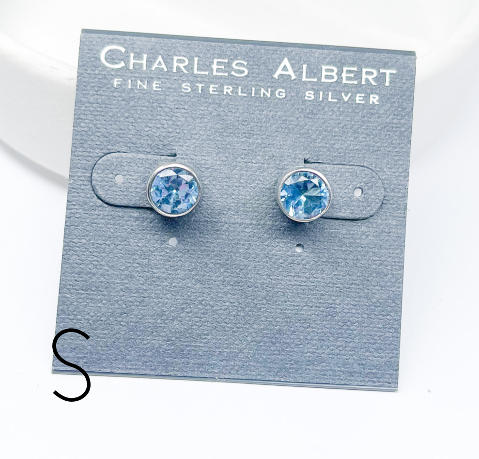 Blue Topaz Post Earrings - Solid Sterling Silver