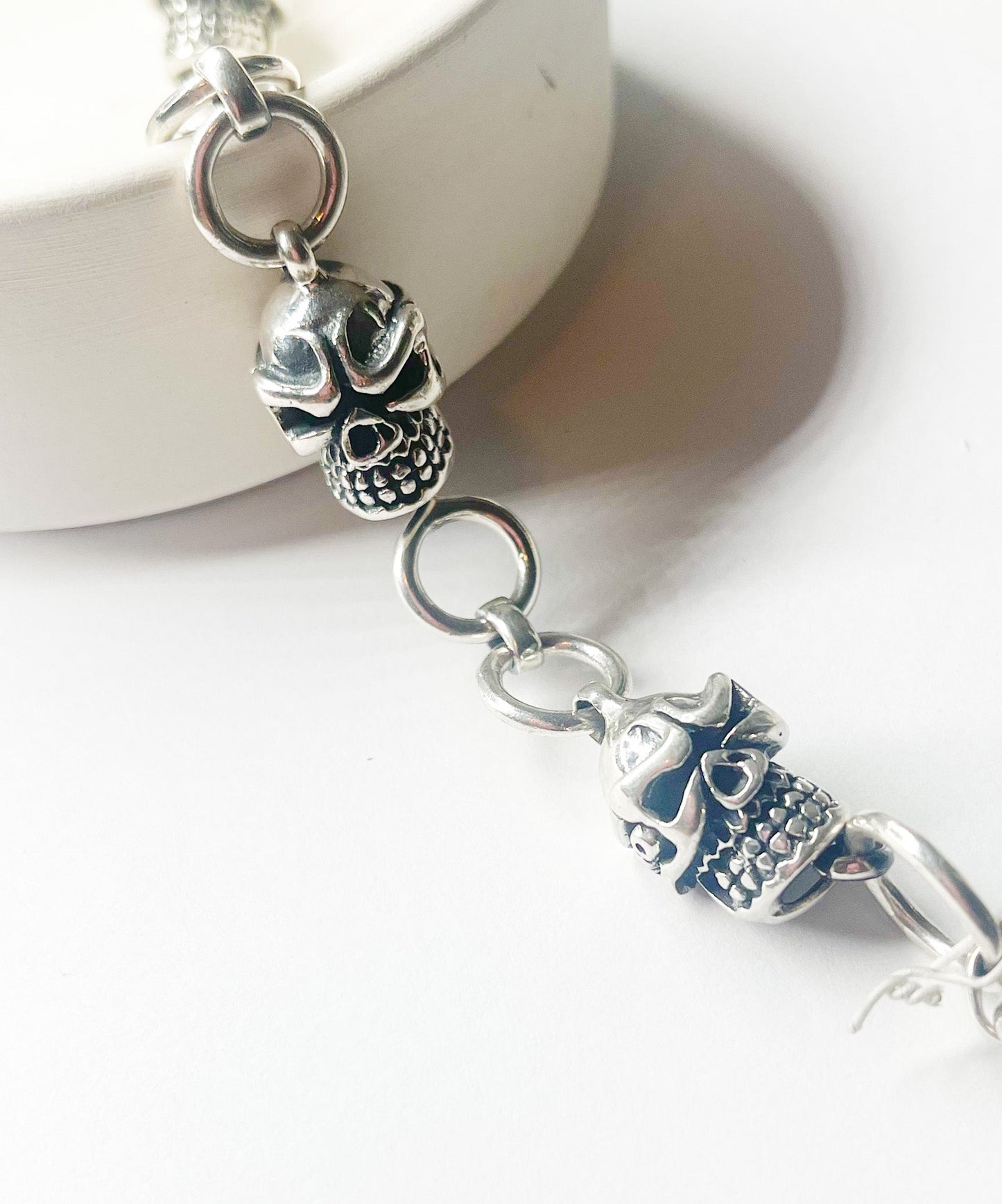 Skull Bracelet -8in-9.5in - Solid Sterling Silver
