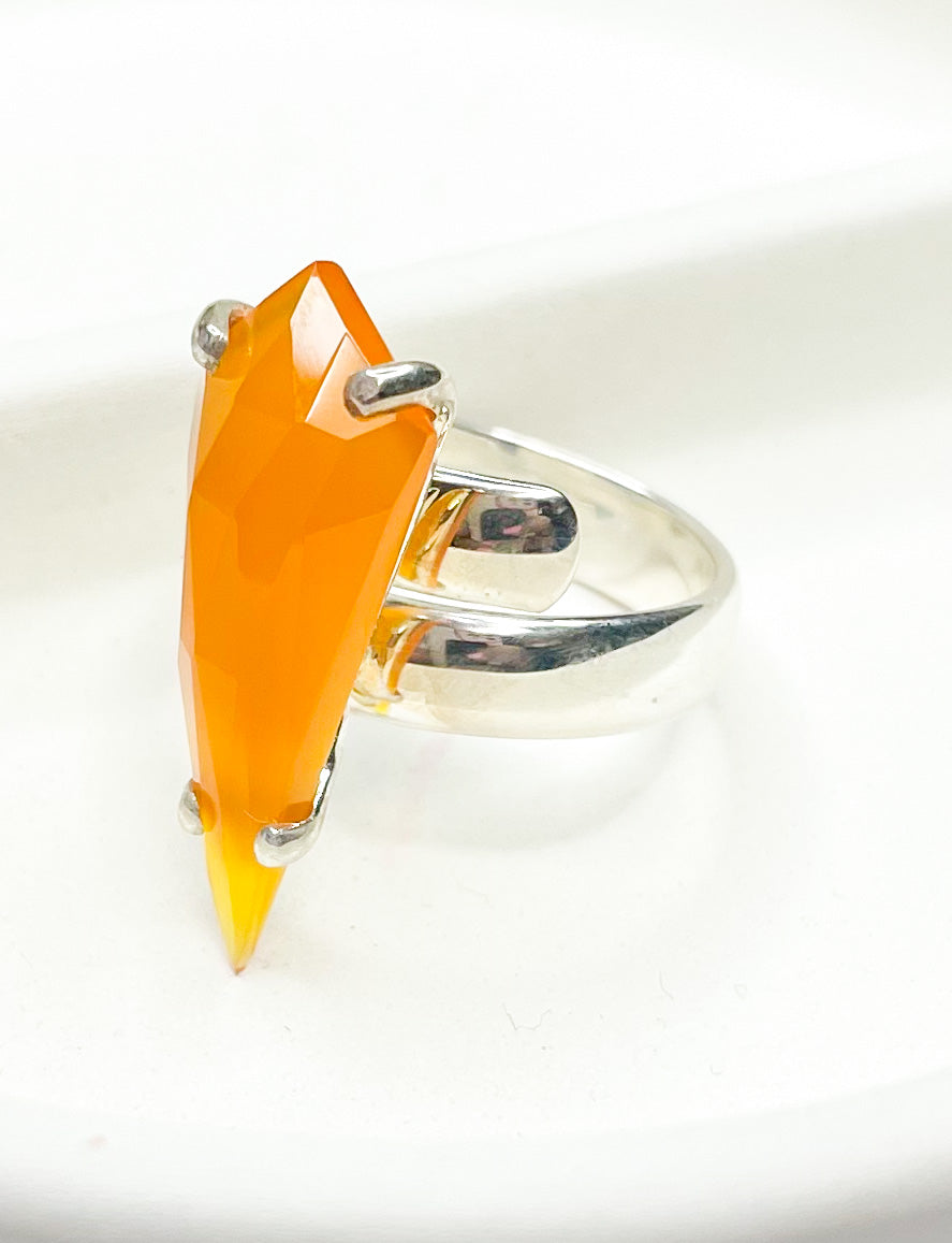 Orange Chalcedony Kite Prong Ring-Solid Sterling Silver