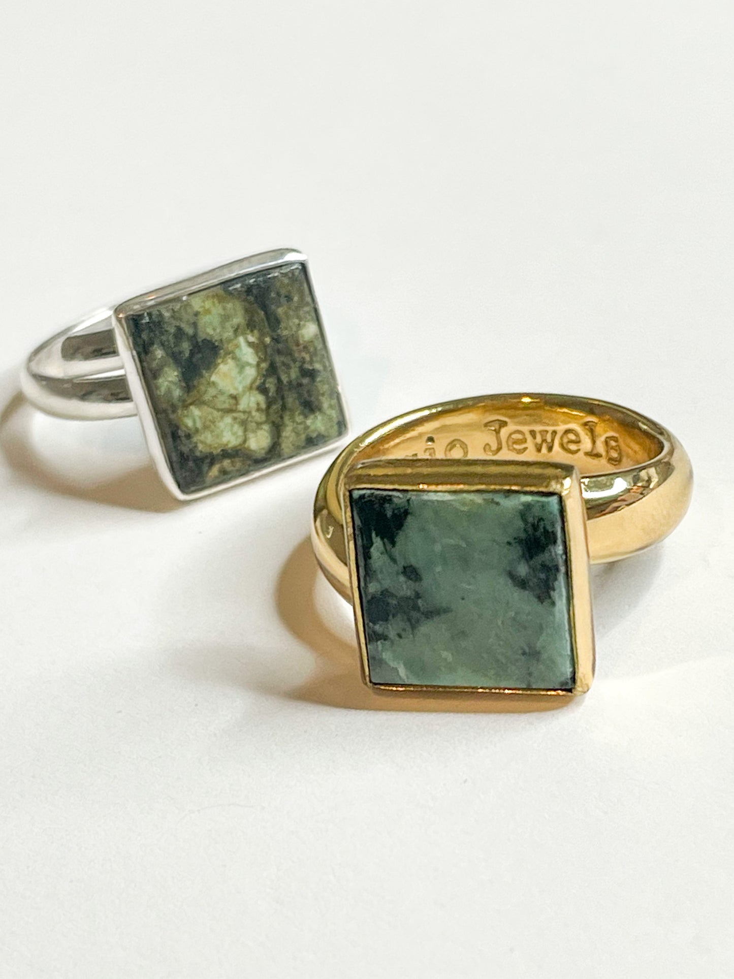 Square Green Turquoise Dainty Ring - Solid Sterling Silver & Alchemia