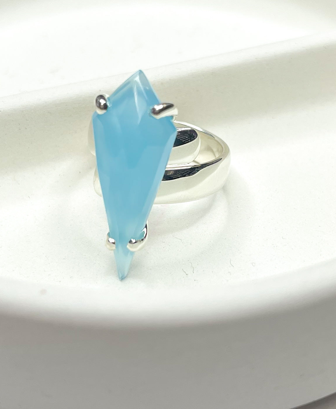 Aqua Chalcedony Kite Prong Ring-Solid Sterling Silver