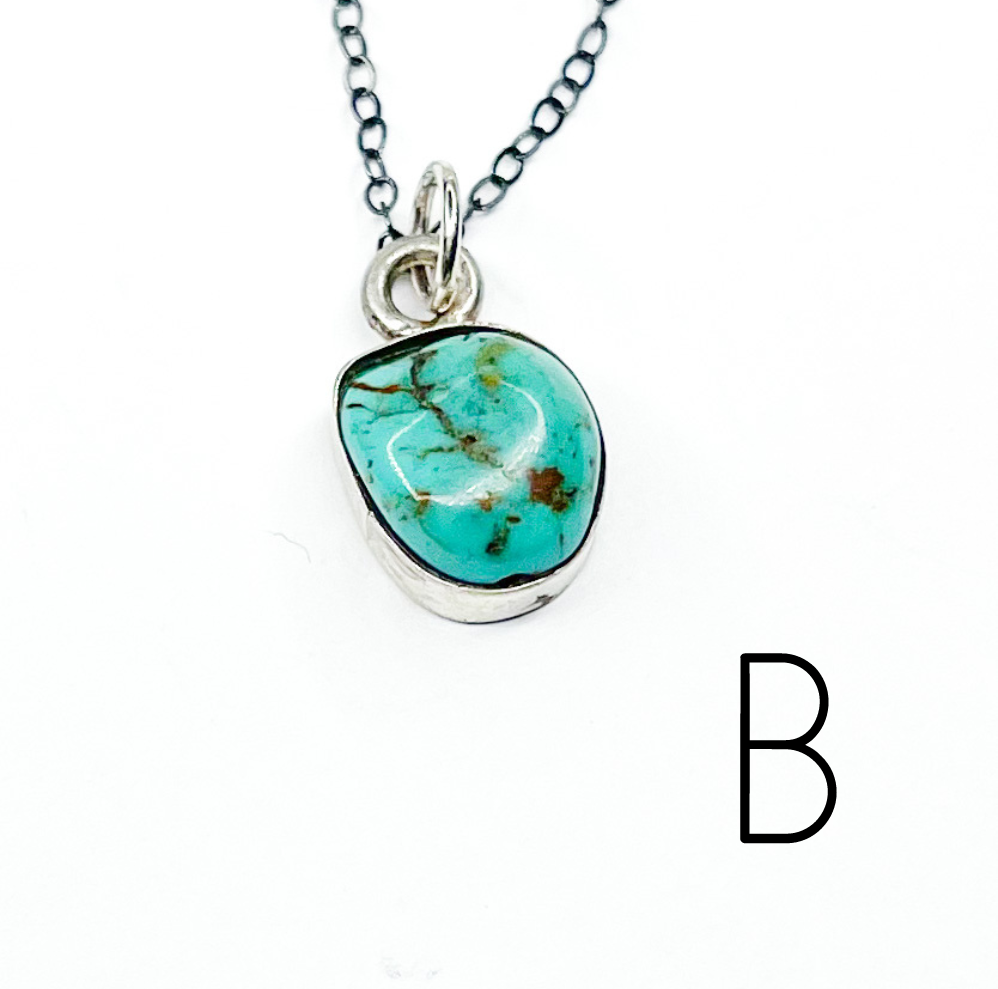Dainty Turquoise Pendant - Solid Sterling Silver