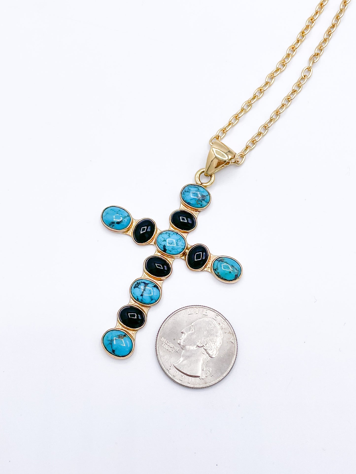Turquoise & Black Onyx Cross - Alchemia