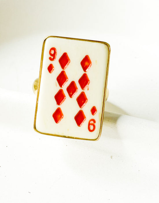 Dainty 9 Of Diamonds Bone Card Ring - Alchemia