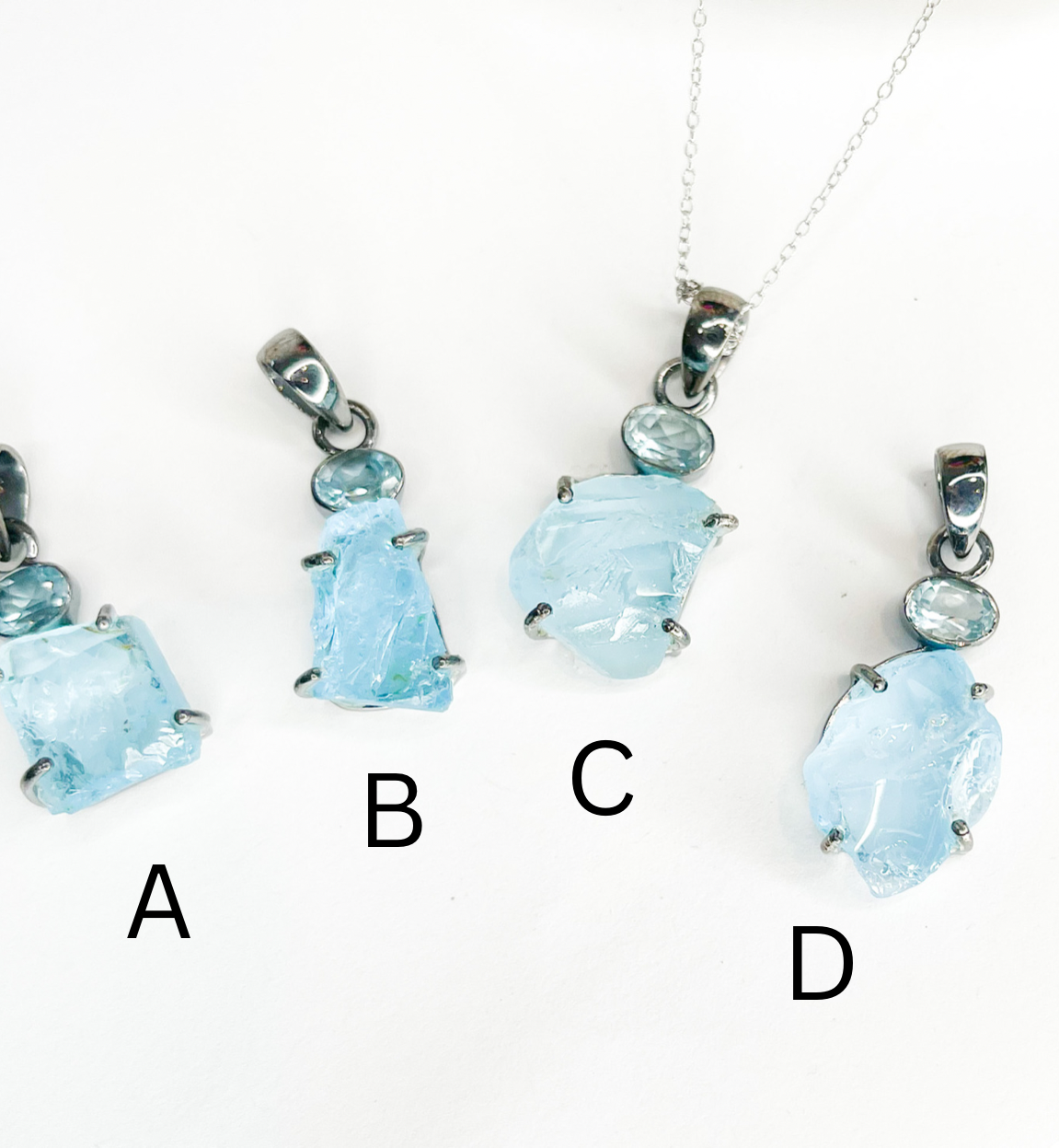Load image into Gallery viewer, Raw Blue Topaz &amp;amp; Blue Topaz Gem Pendant - Solid Sterling Silver

