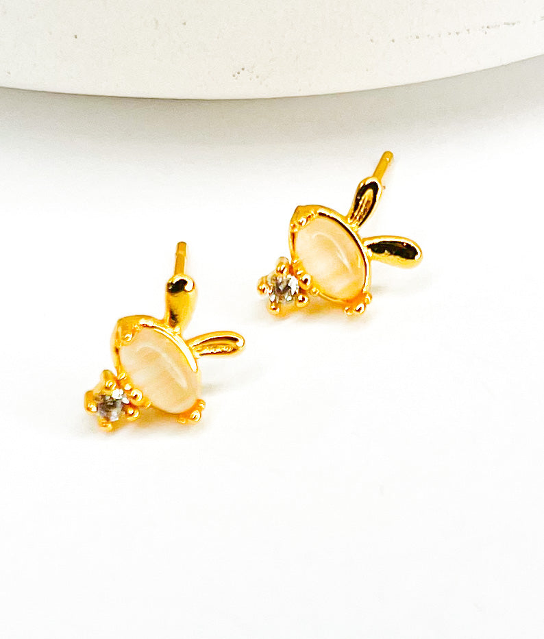 Gold Bunny Studs - Solid Sterling Silver
