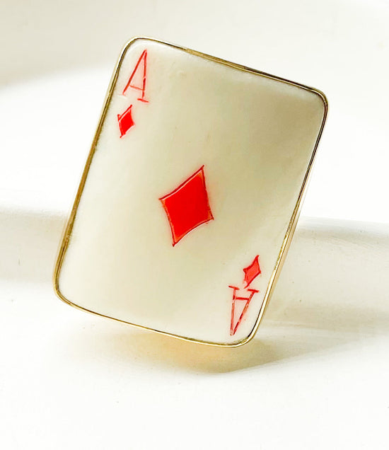 Ace Of Diamond Bone Card Ring - Alchemia