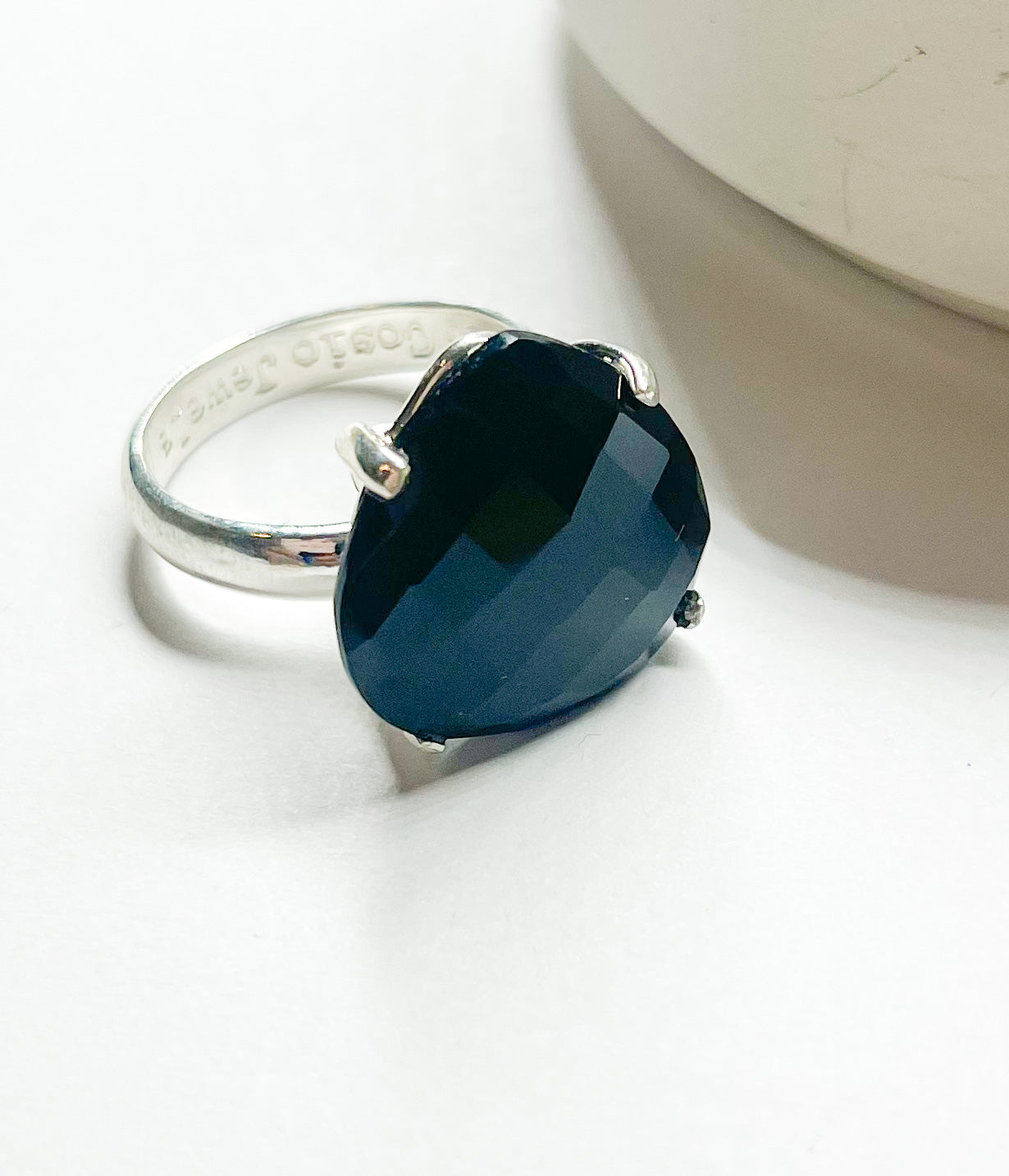 Load image into Gallery viewer, Black Onyx Cushion  Prong Ring - Solid Sterling Silver
