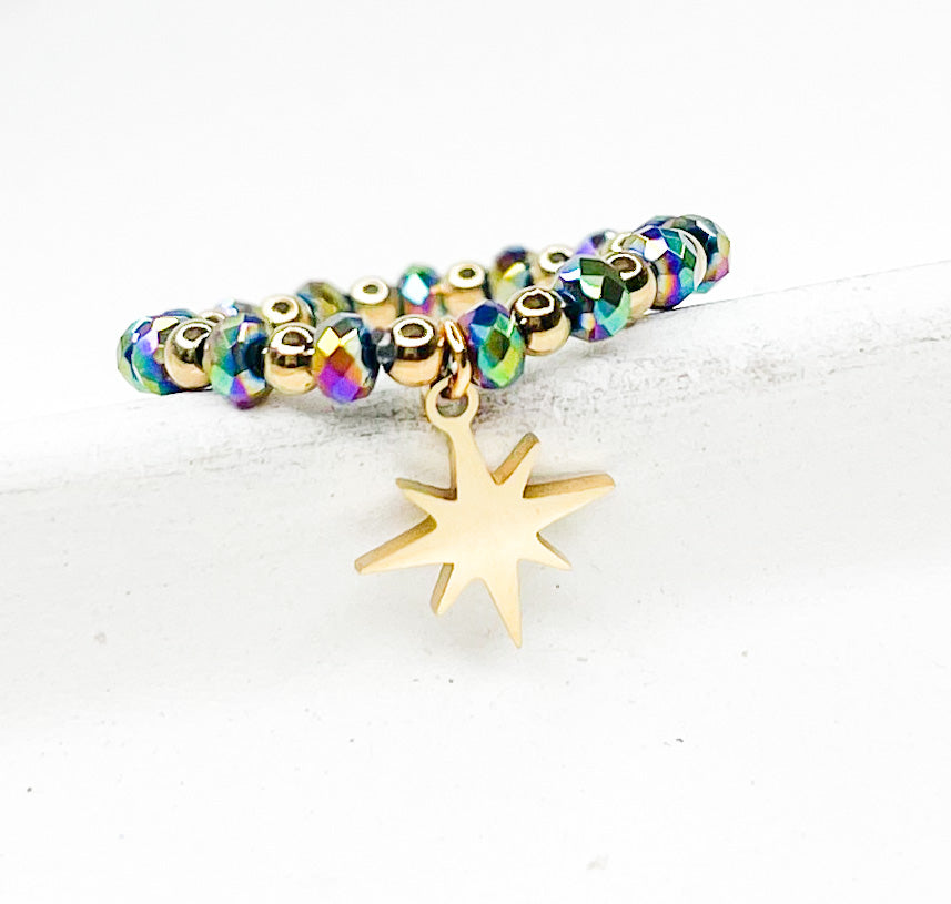 Multi Color Shooting Star Beaded Stretch Ring-Beaded Ring