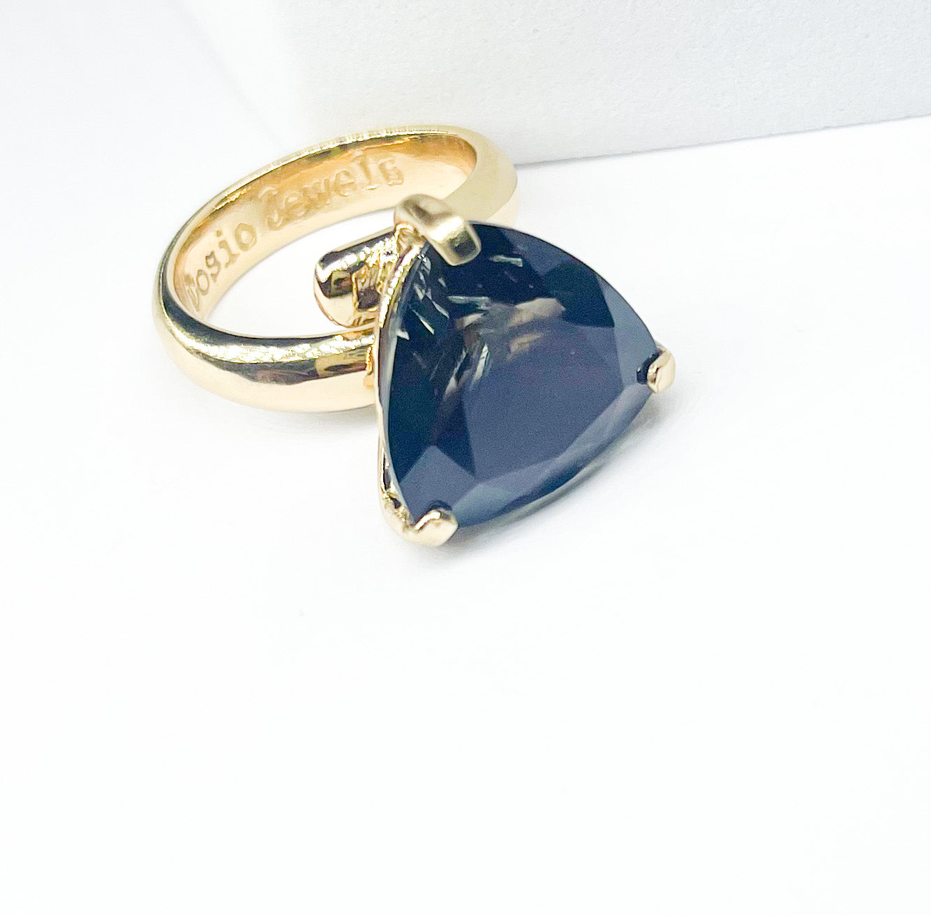 Trillion CZ White/Blk Prong Ring  -  Alchemia