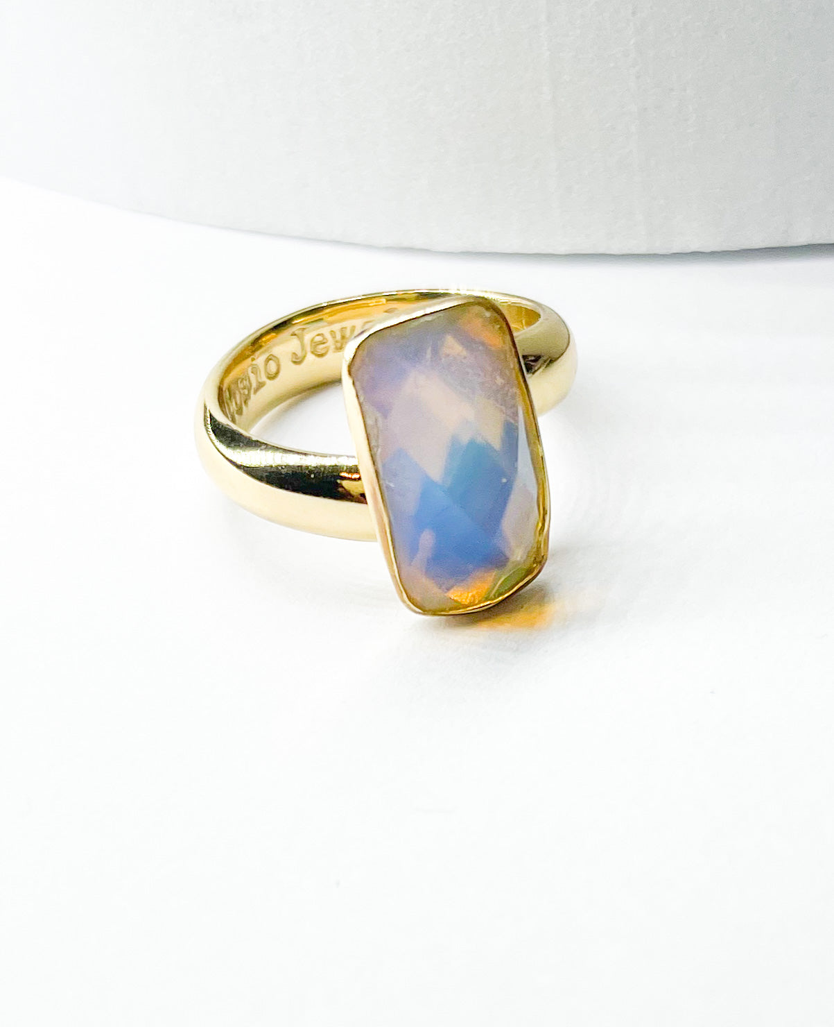 Sleek Rectangle Faceted Opalite Ring - Alchemia