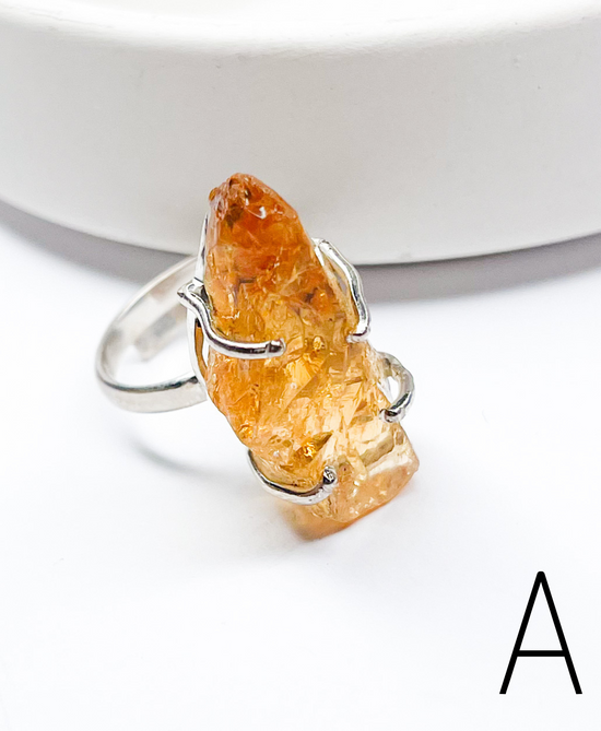Citrine Raw Jumbo Prong Ring Adjustable Ring-Solid Sterling Silver