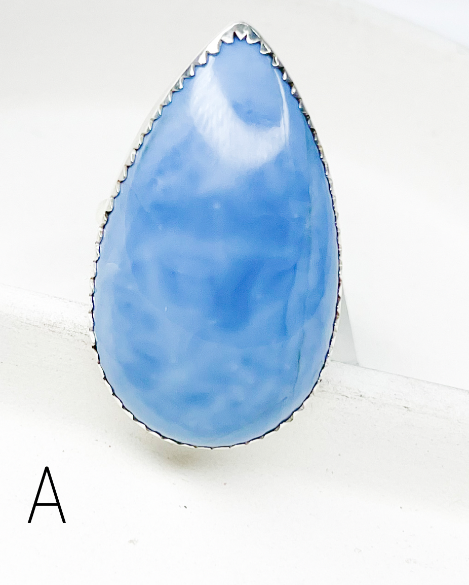Blue Opal Adj Ring - Solid Sterling Silver