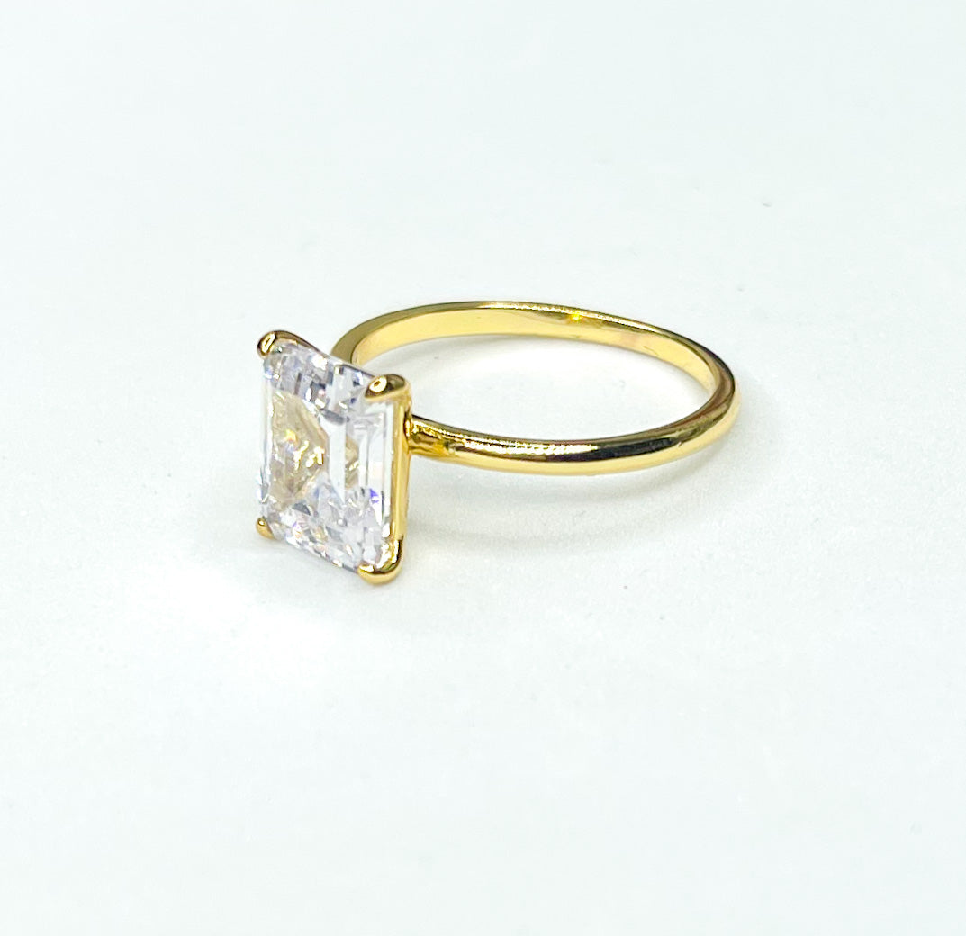 Sleek CZ Prong Sized Ring - 18K w/ Solid Sterling Silver