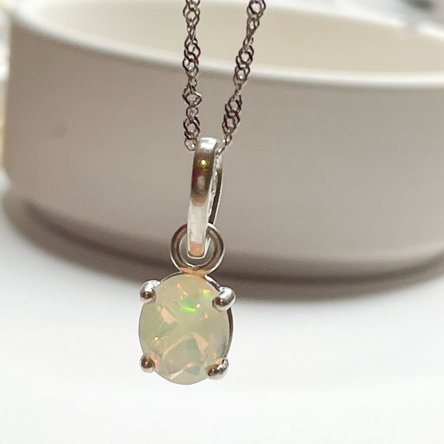 Ethiopian Opal Prong Pendant - Solid Sterling Silver