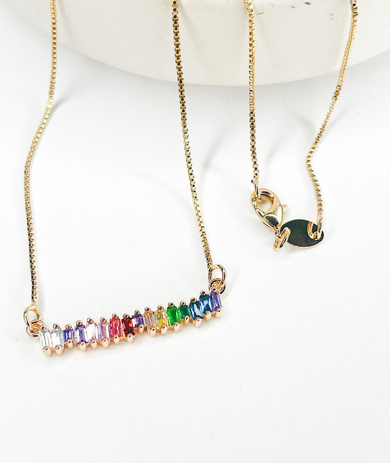 18in Bar Colorful Cz Necklace-18k Gold Filled
