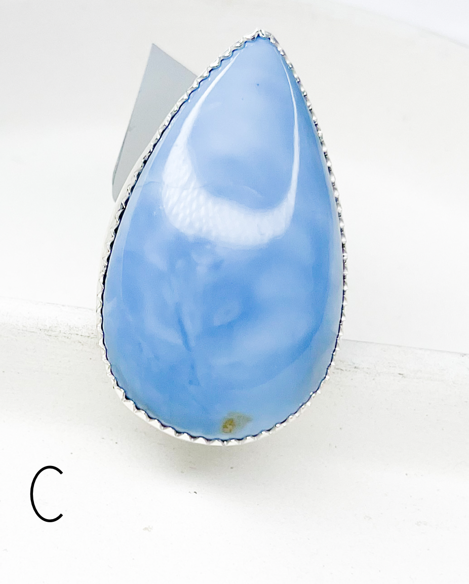 Blue Opal Adj Ring - Solid Sterling Silver