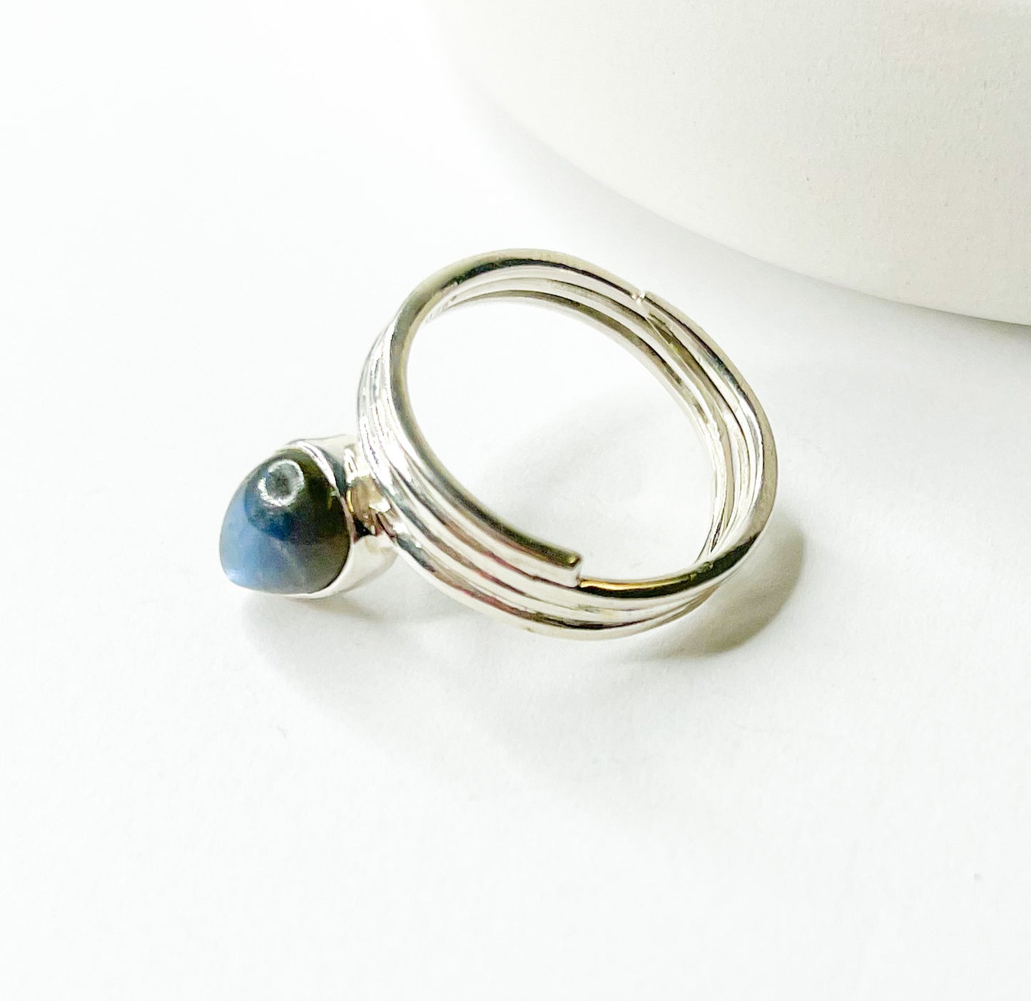 Labradorite Band Adjustable Ring - Solid Sterling Silver