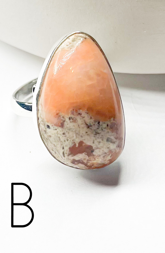 Bezel Mexican Opal Adjustable Ring - Solid Sterling Silver