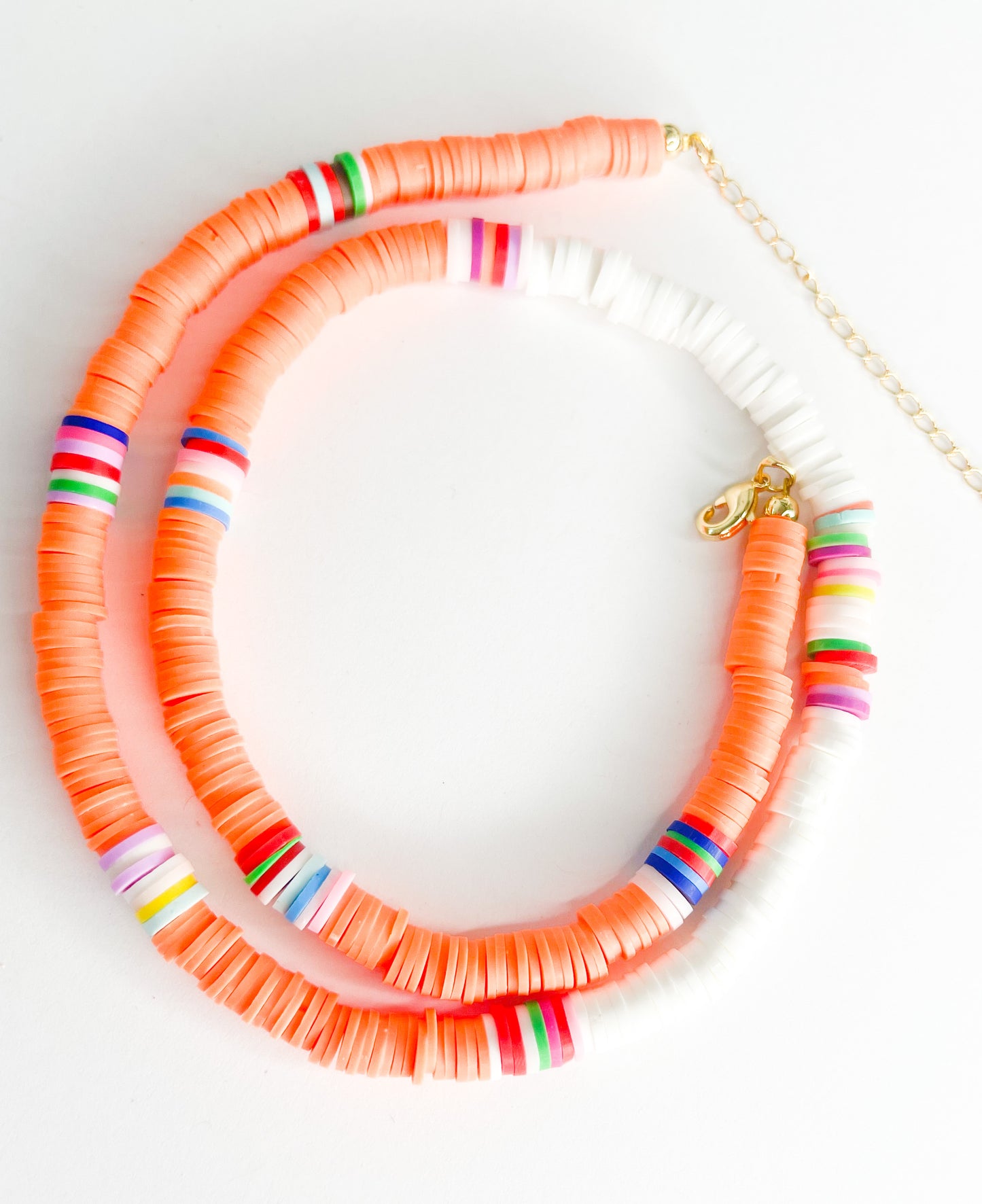 17in W 2in Extender Neon Orange Rubber Necklace-Stainless Steal Connector