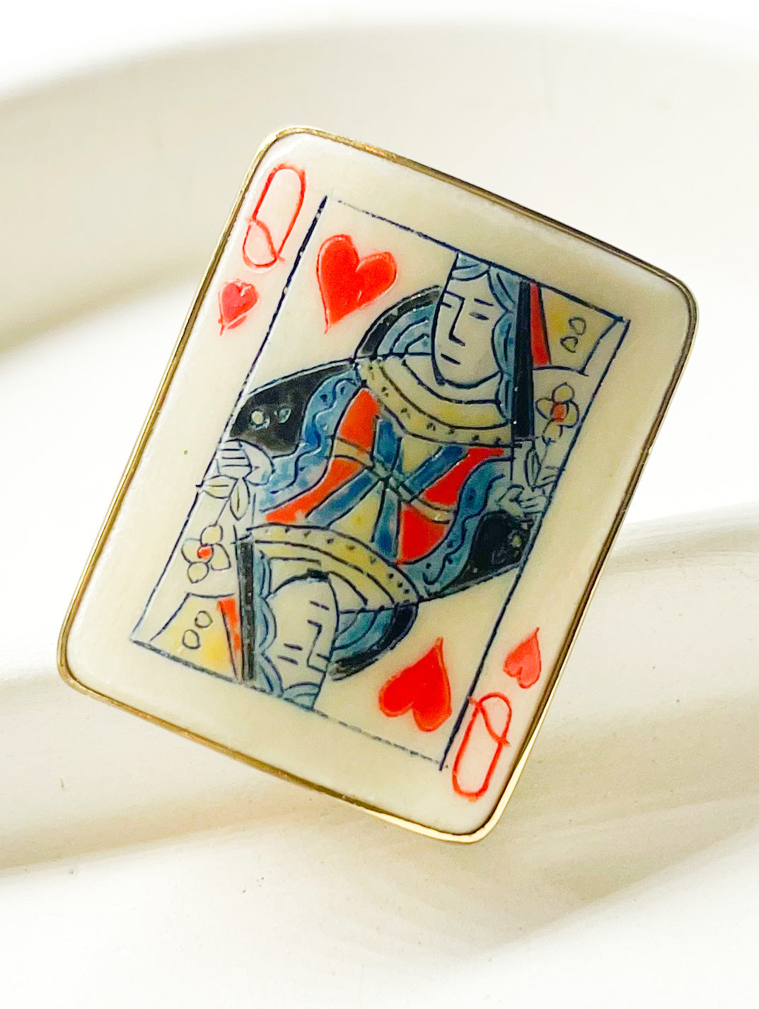 Queen of Hearts Bone Card Ring - Alchemia