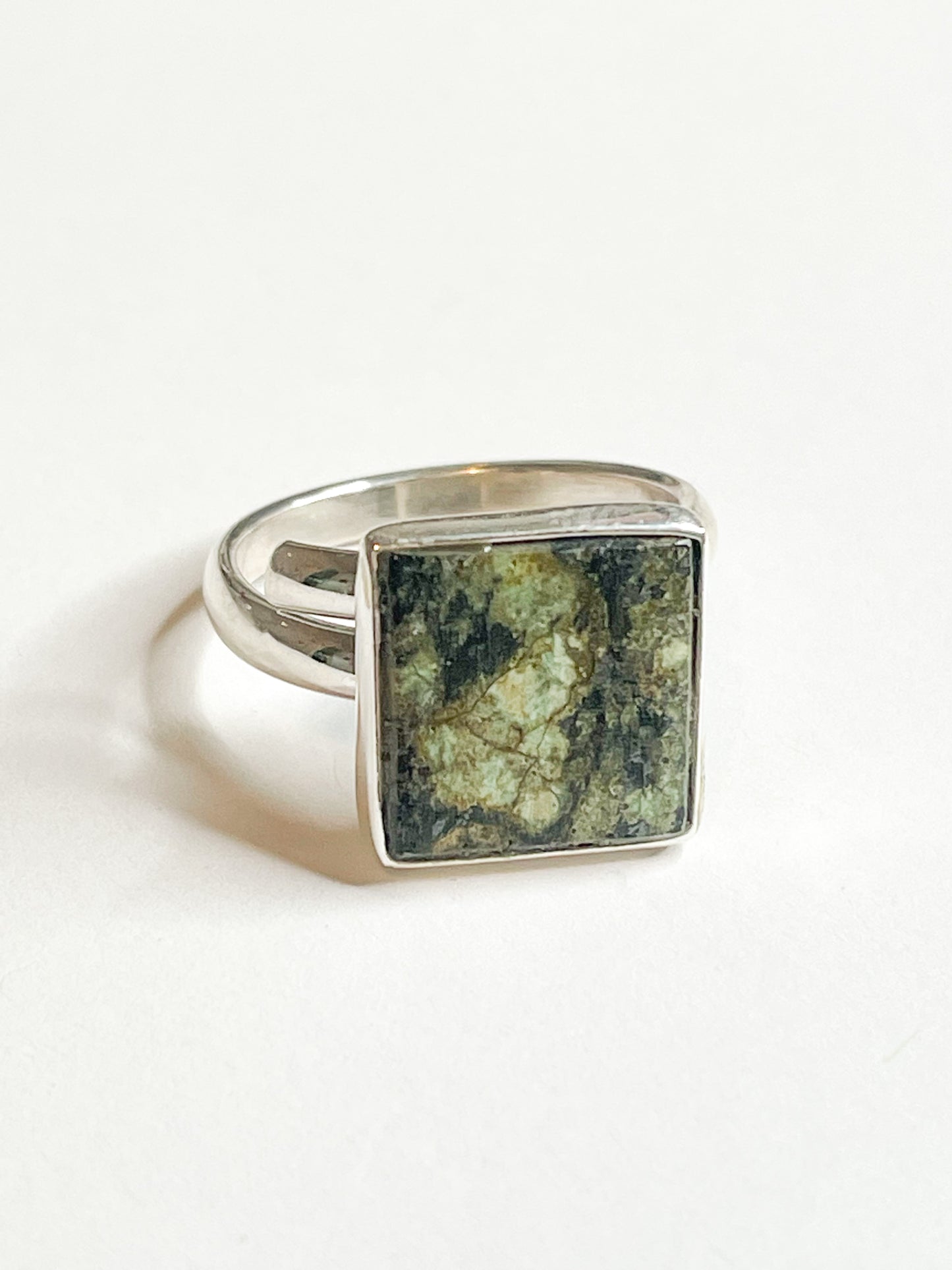 Square Green Turquoise Dainty Ring - Solid Sterling Silver & Alchemia