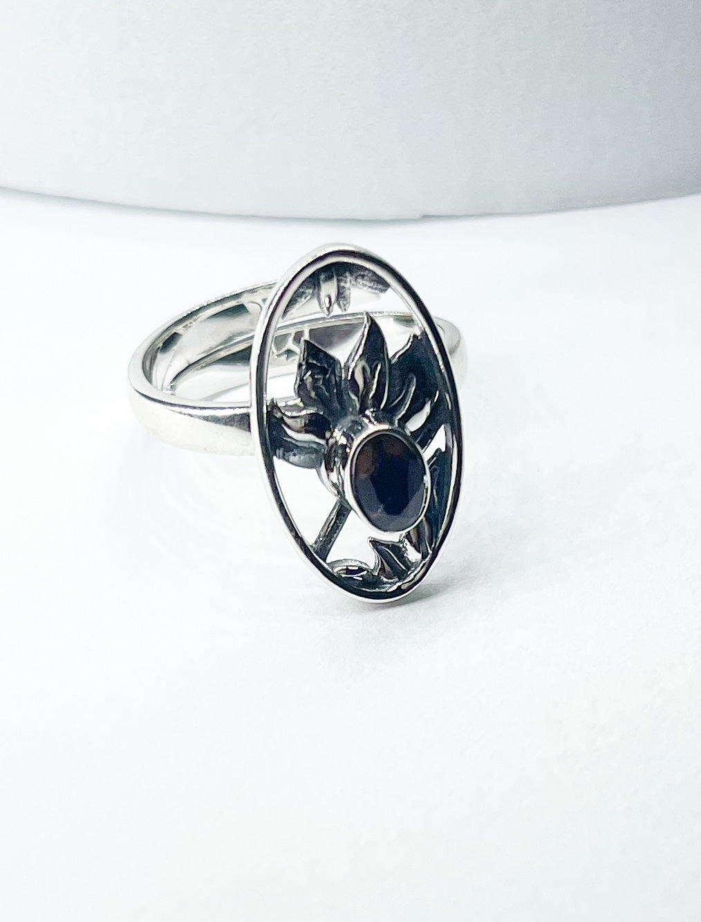 Smokey Flower Adjustable Ring - Solid Sterling Silver