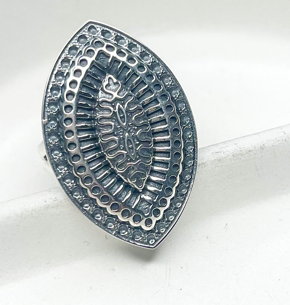 Aztec Adj Ring - Solid Sterling Silver