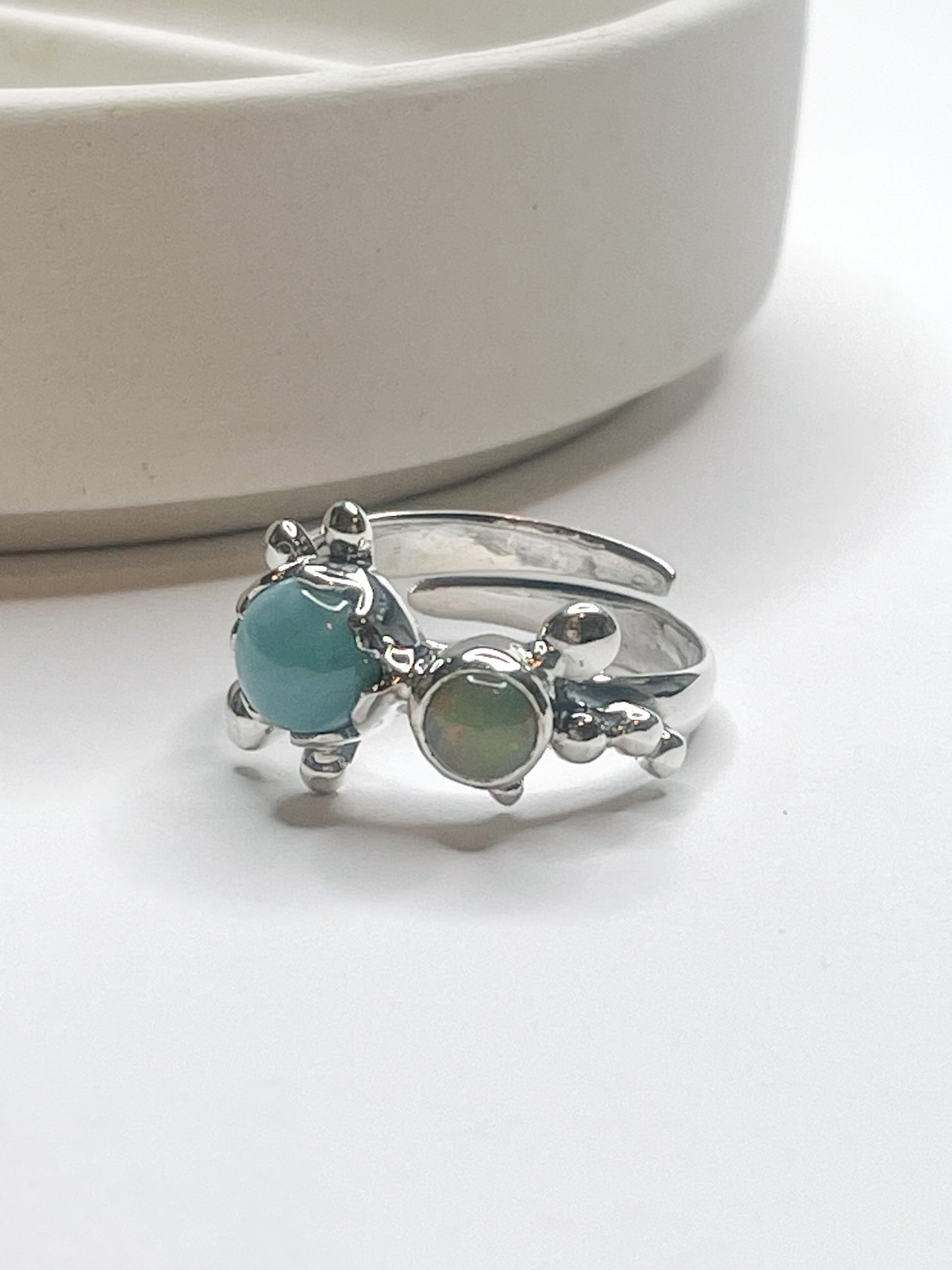 Larimar & Ethiopian Opal Turtle Ring - SSS
