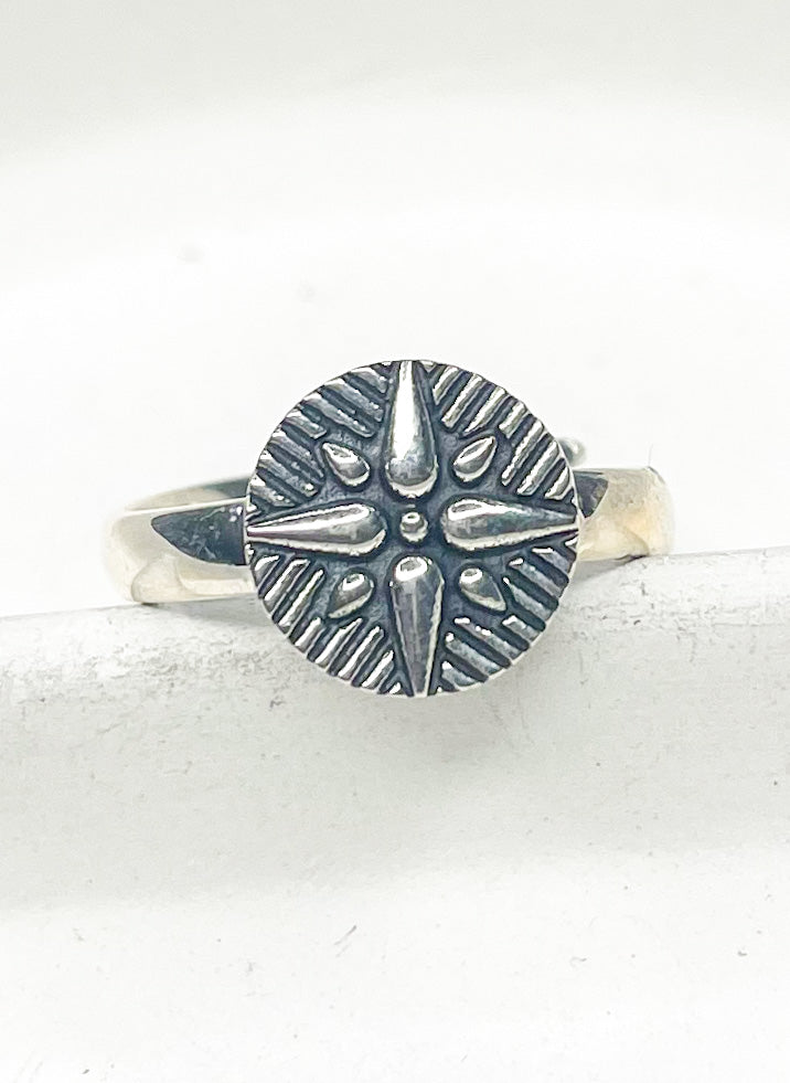 Dainty Compass Adj Ring - Solid Sterling Silver