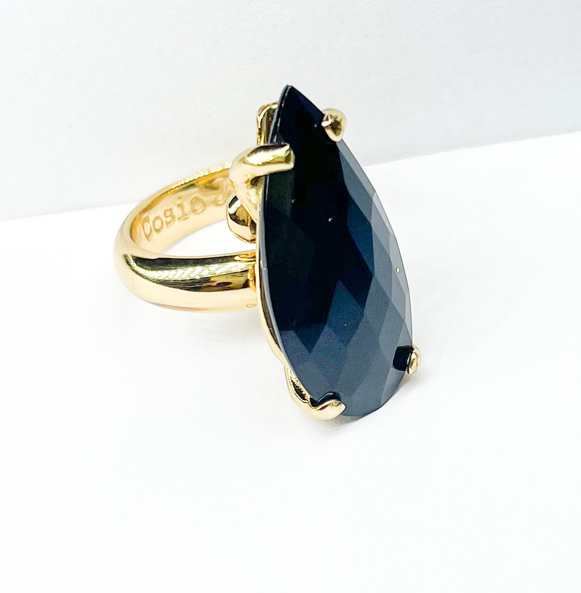 Black Onyx Tear Prong Ring - Alchemia