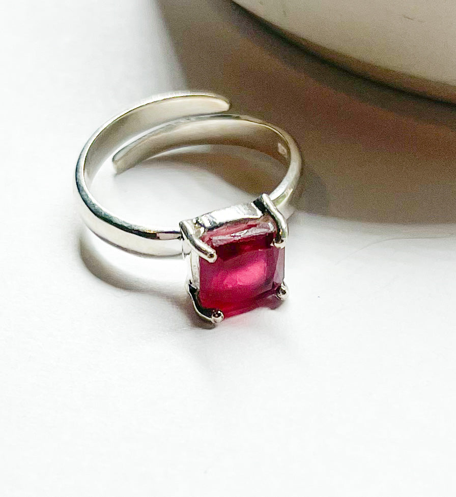 Dainty Garnet Prong Ring - Solid Sterling Silver