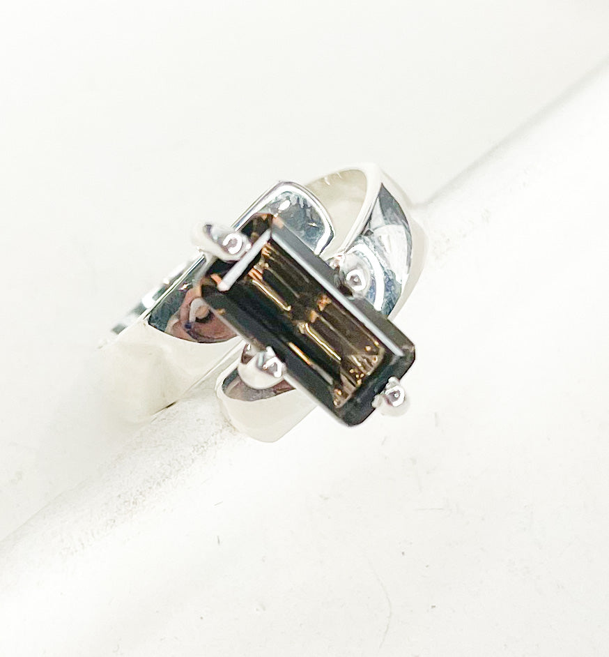 Load image into Gallery viewer, Smokey Quartz Rectangle Prong Ring-Solid Sterling Silver
