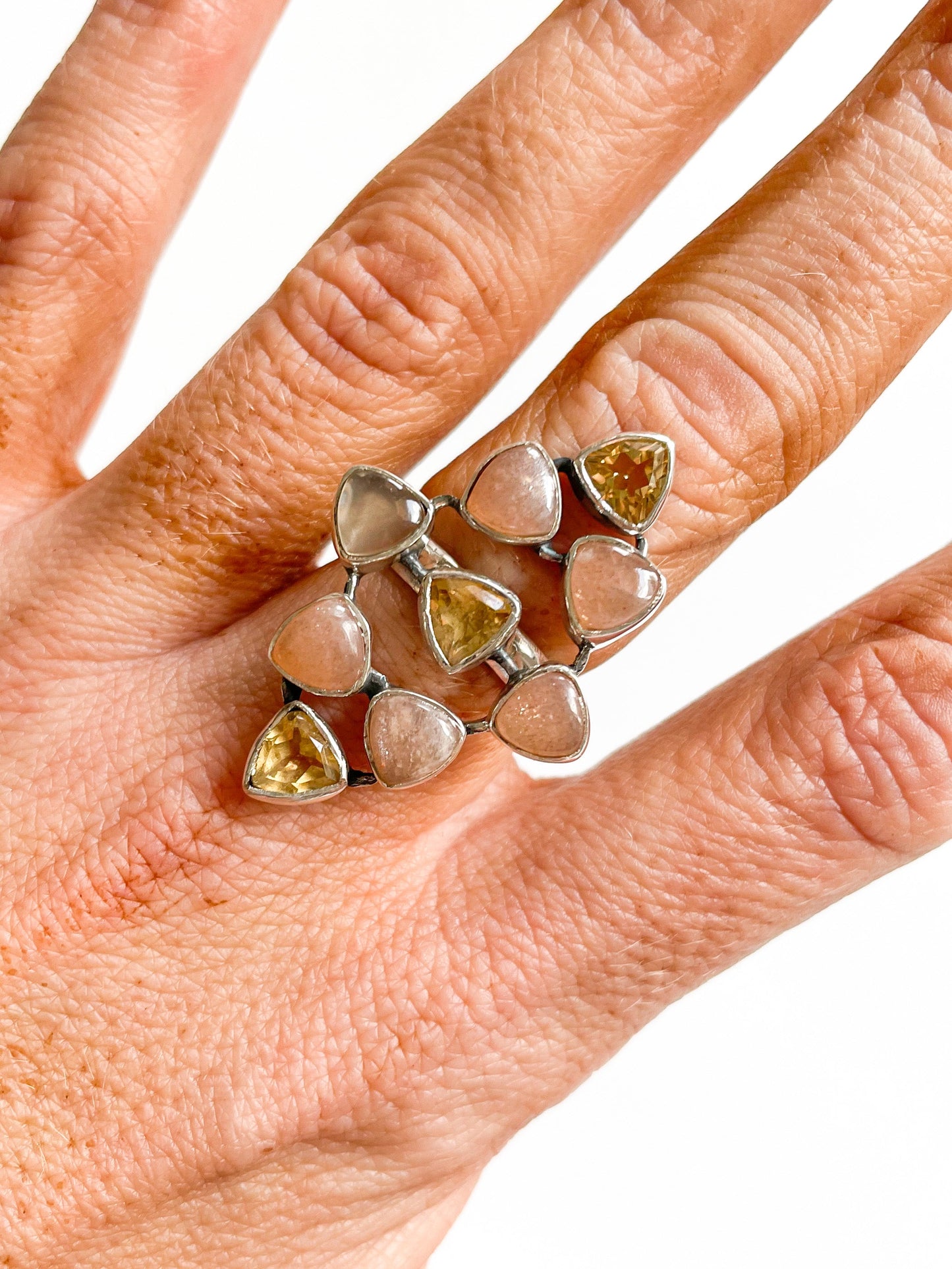 Multi Stone Puzzle Ring - Solid Sterling Silver