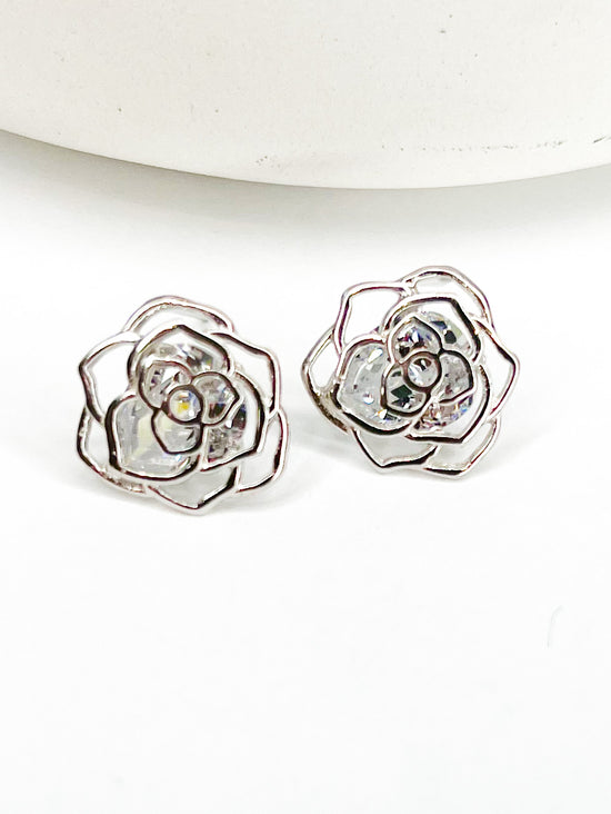 Flower Cz Studs - Solid Sterling Silver