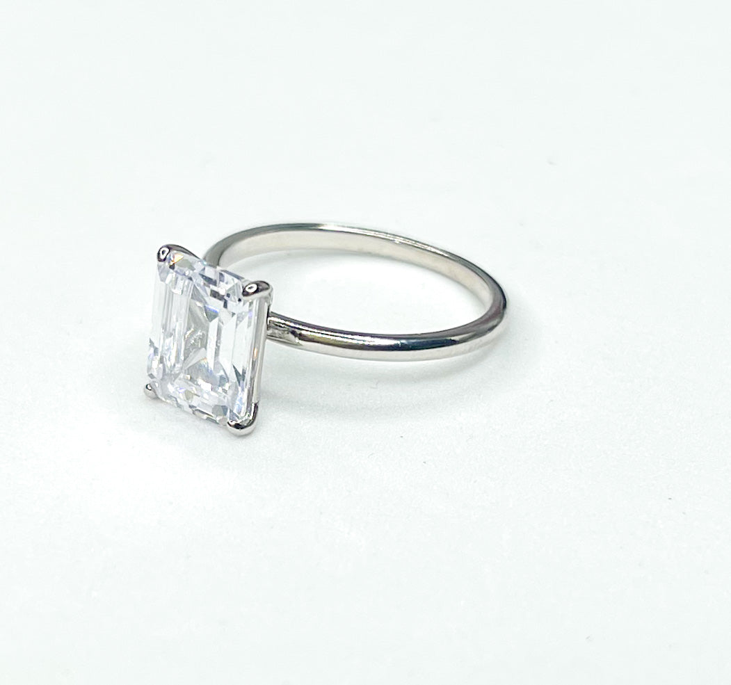 Sleek CZ Prong Sized Ring - Solid Sterling Silver