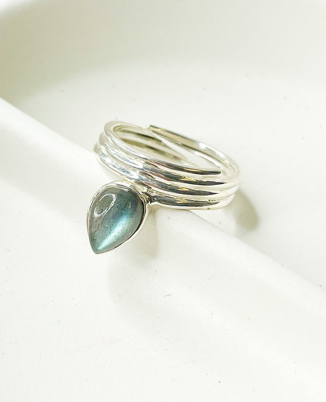 Labradorite Band Adjustable Ring - Solid Sterling Silver